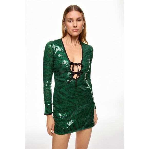 The Wolf Gang Green Brillo Sequin Dress Size M (Fabric/Design Pull) - Picture 1 of 10
